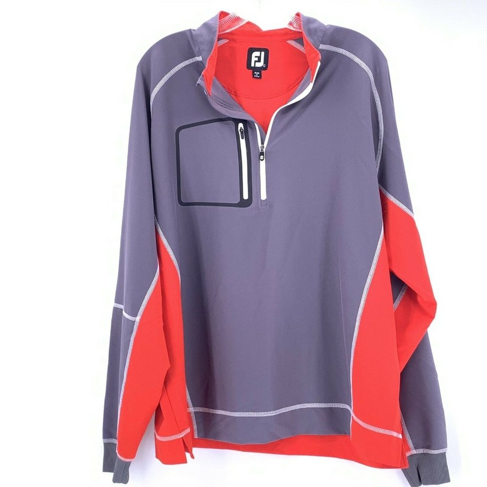 FootJoy Mens L 1/2 Zip Chest Pocket Golf Pullover Gray Red Long Sleeve mint
